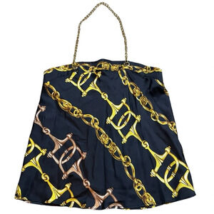 INC International Concepts 100% Silk Chain Print Halter Top Black Gold Women’s 8